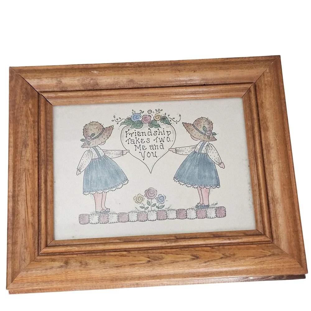 Vintage Mimi Wooden Framed Jewelry Box Friendship takes‎ Two Me & You